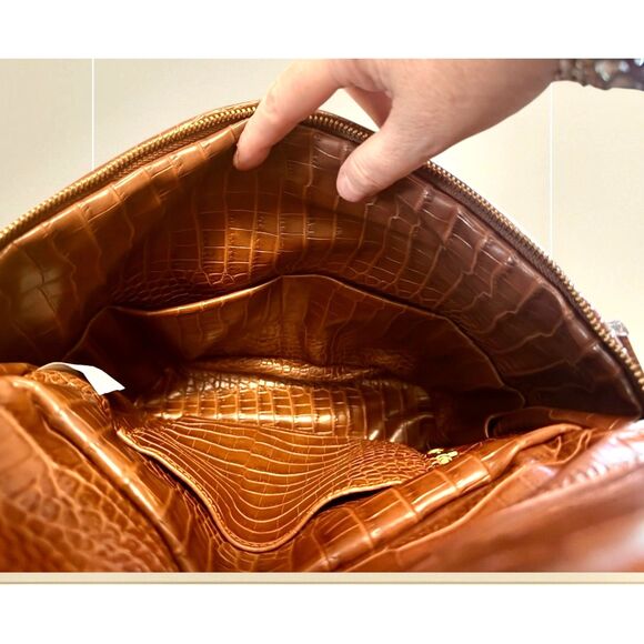 FAWN DESIGN NWT Backpack Diaper Bag Pecan Brown Croc Embossed Faux Leather Purse - Picture 7 of 16